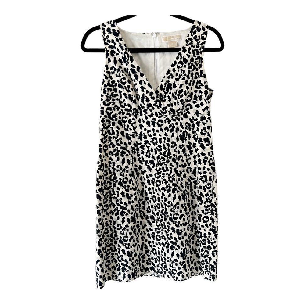 Michael Kors Sleeveless Textured Cross Front Animal Print Sheath Dress Size 4